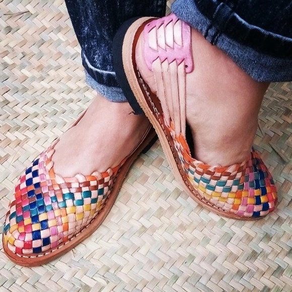 Shoes - Handmade Mexican Multicolor Leather Huarache Sandals